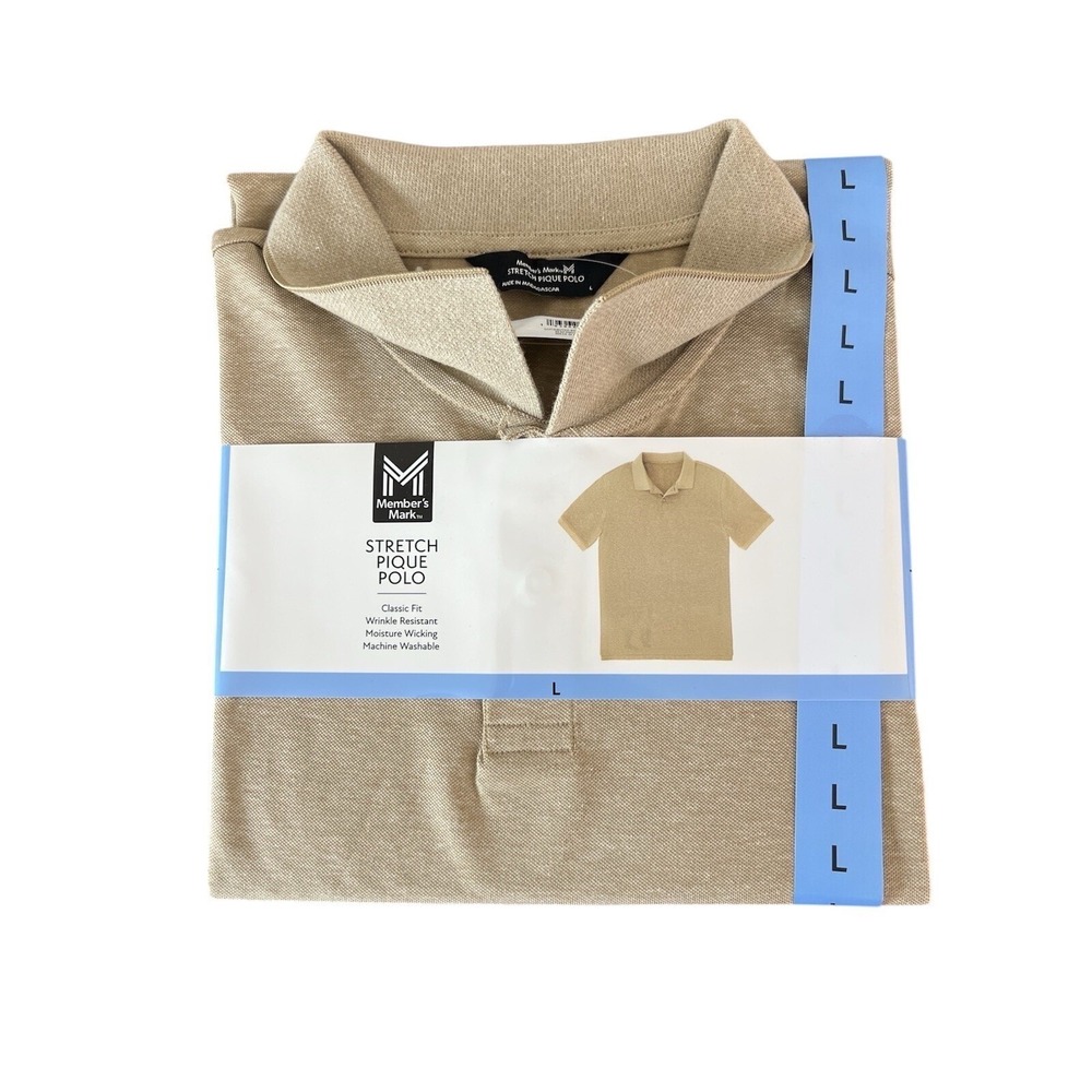 NWT Members Mark Stretch Pique Polo L Classic Fit Wrinkle Resistant Short Sleeve